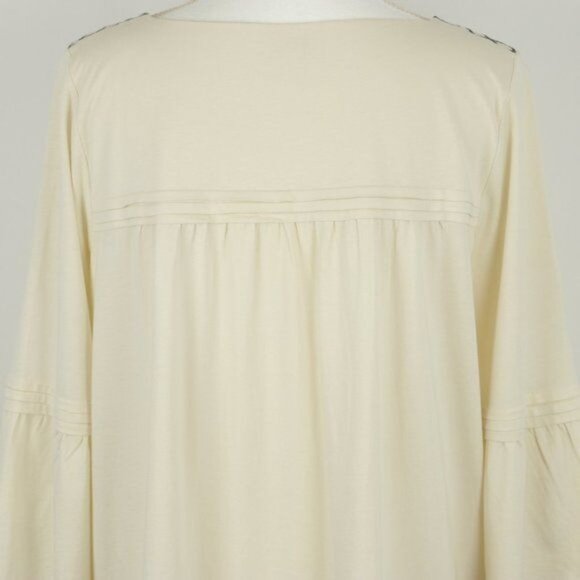 J. Jill Women's Large Petite Cream Black Embroidered Bell Sleeve Knit Blouse - Picture 4 of 9
